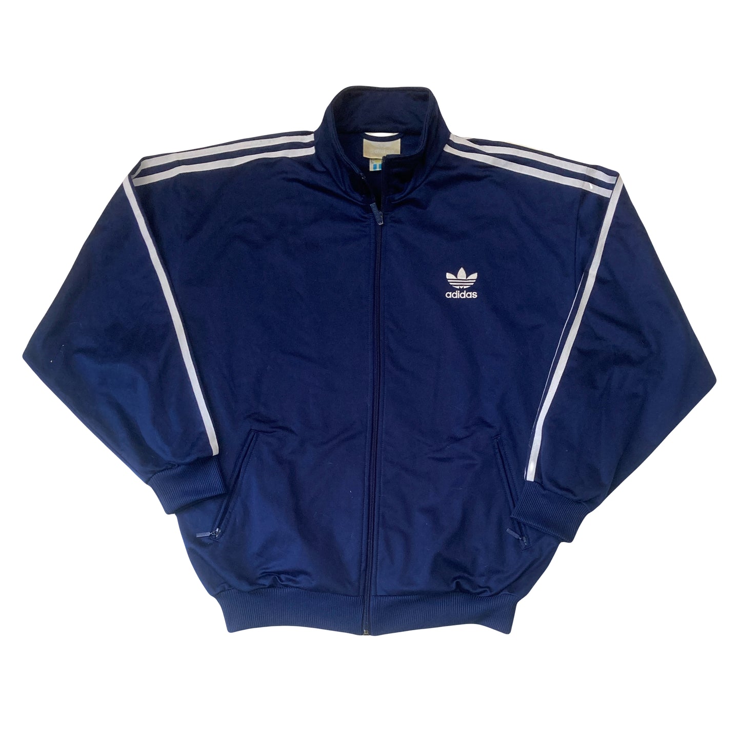 Vintage 90s navy blue & white stripes classic track jacket size medium by Adidas