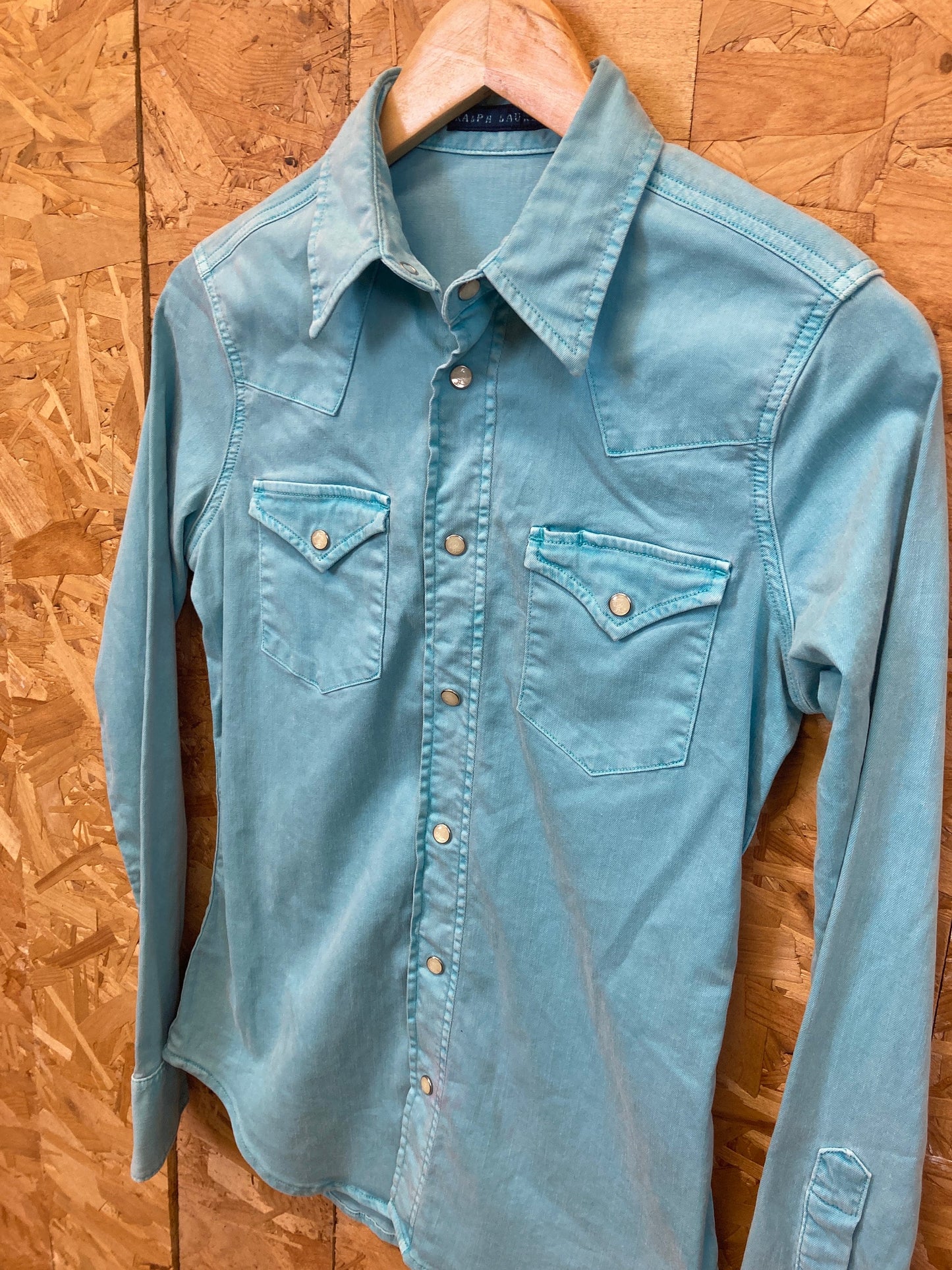 Vintage 90s ladies turquoise denim cowgirl rodeo cowboy western shirt by Ralph Lauren size small