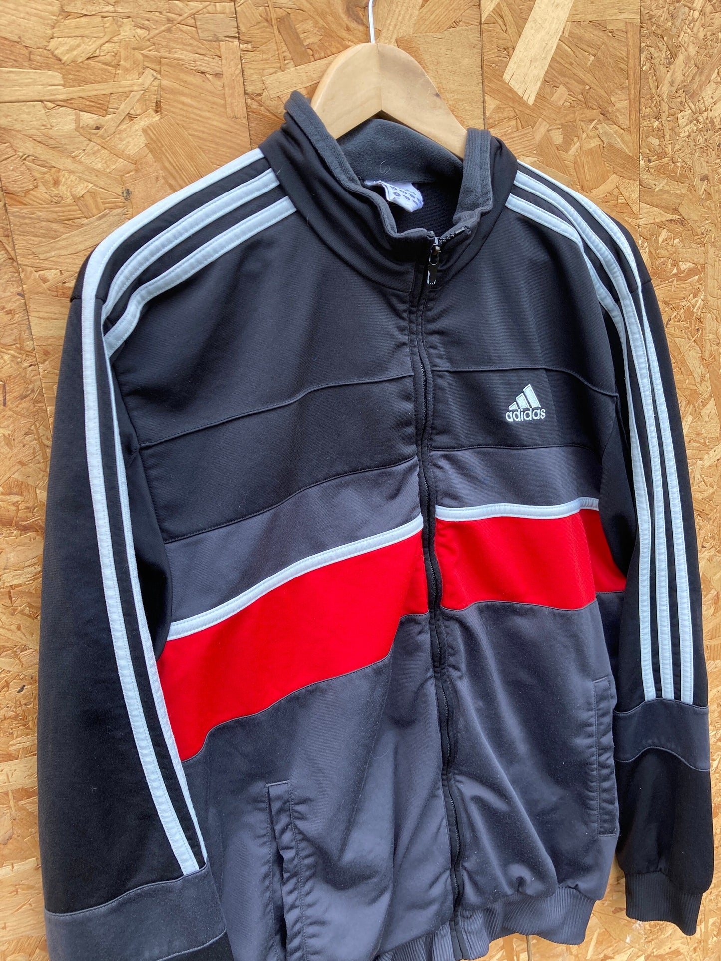 Vintage 90s Adidas zip track top black red grey white size 42 med/large