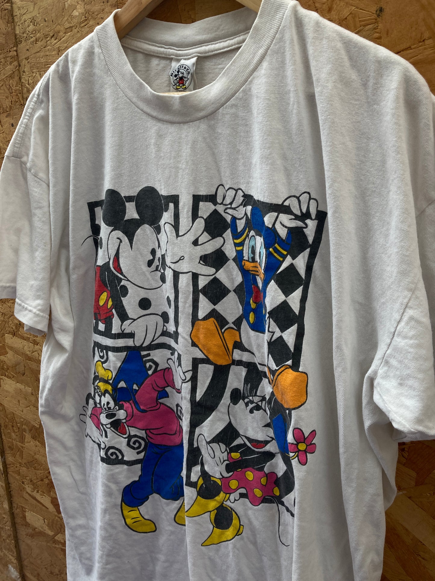 Vintage 90s Mickey Goofy pop art Disney single stitch white t-shirt size XXL