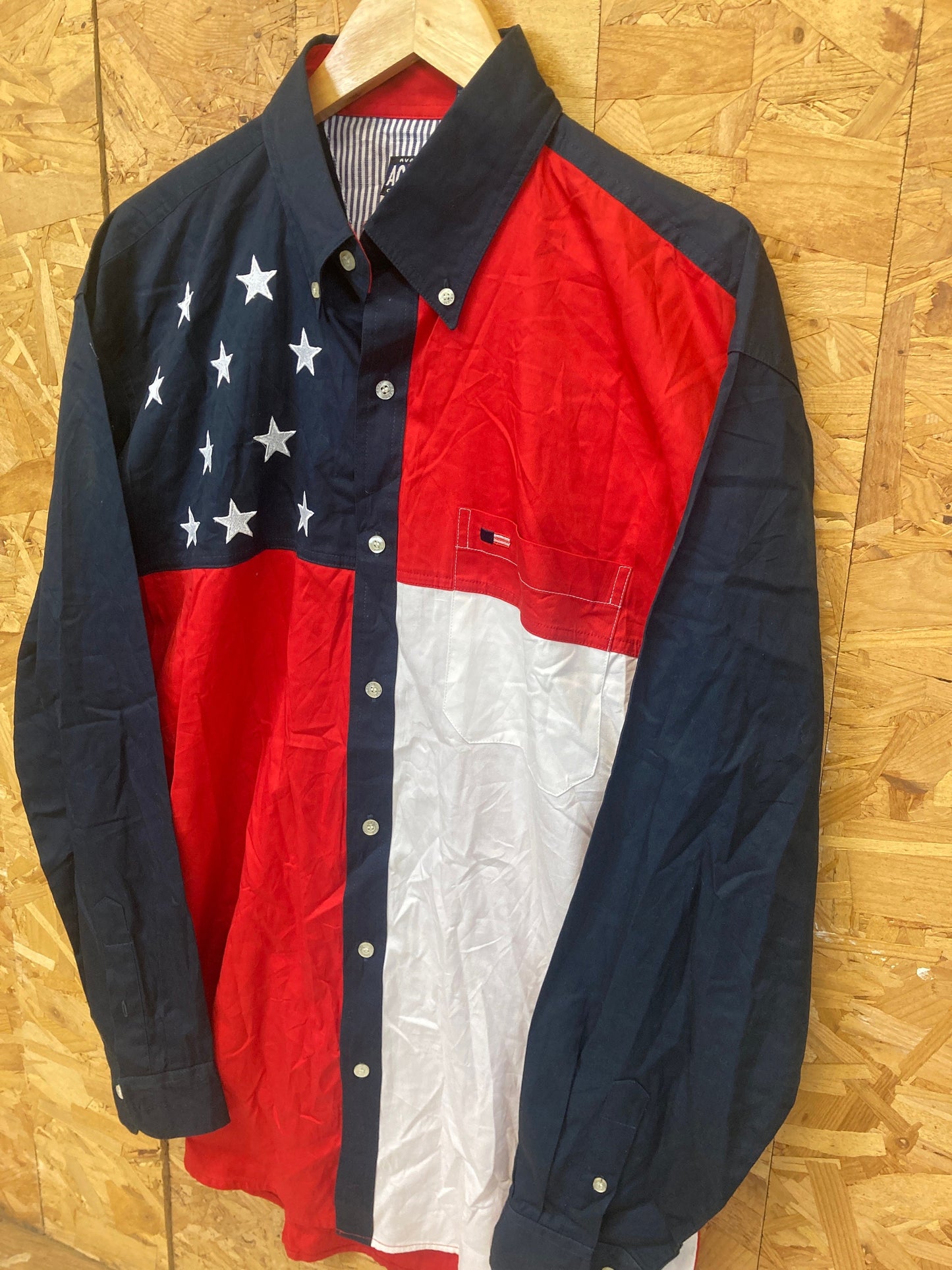 Vintage Y2K USA flag Stars and Stripes Rodeo Western Hipster cowboy shirt size large by Avalon Colle