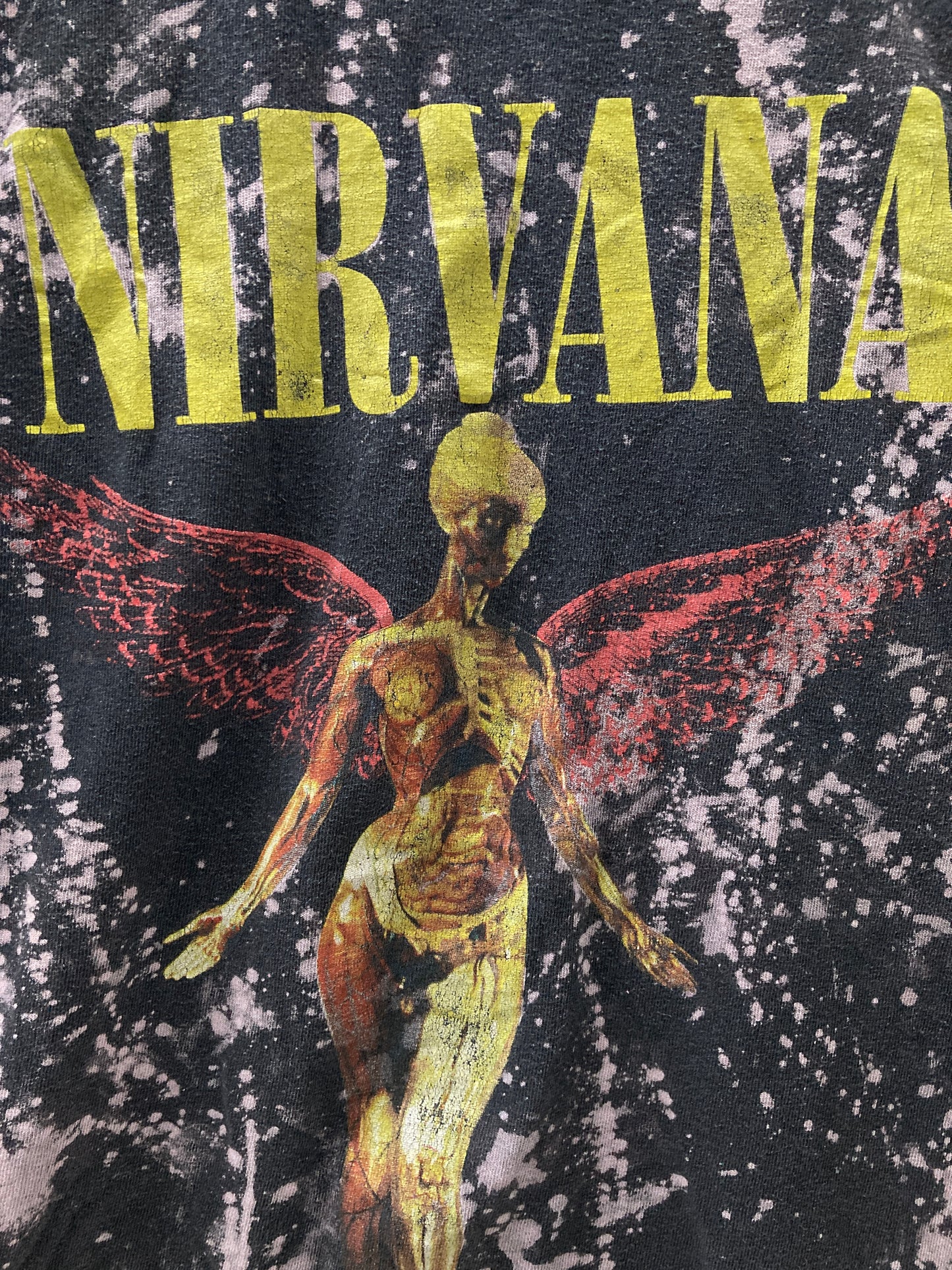 Vintage Nirvana In Utero faded black& grey all over acid wash t-shirt size XL