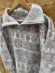 Vintage 90s Aztec Pattern Faded Fleece Pullover Sweater M Purple Grey