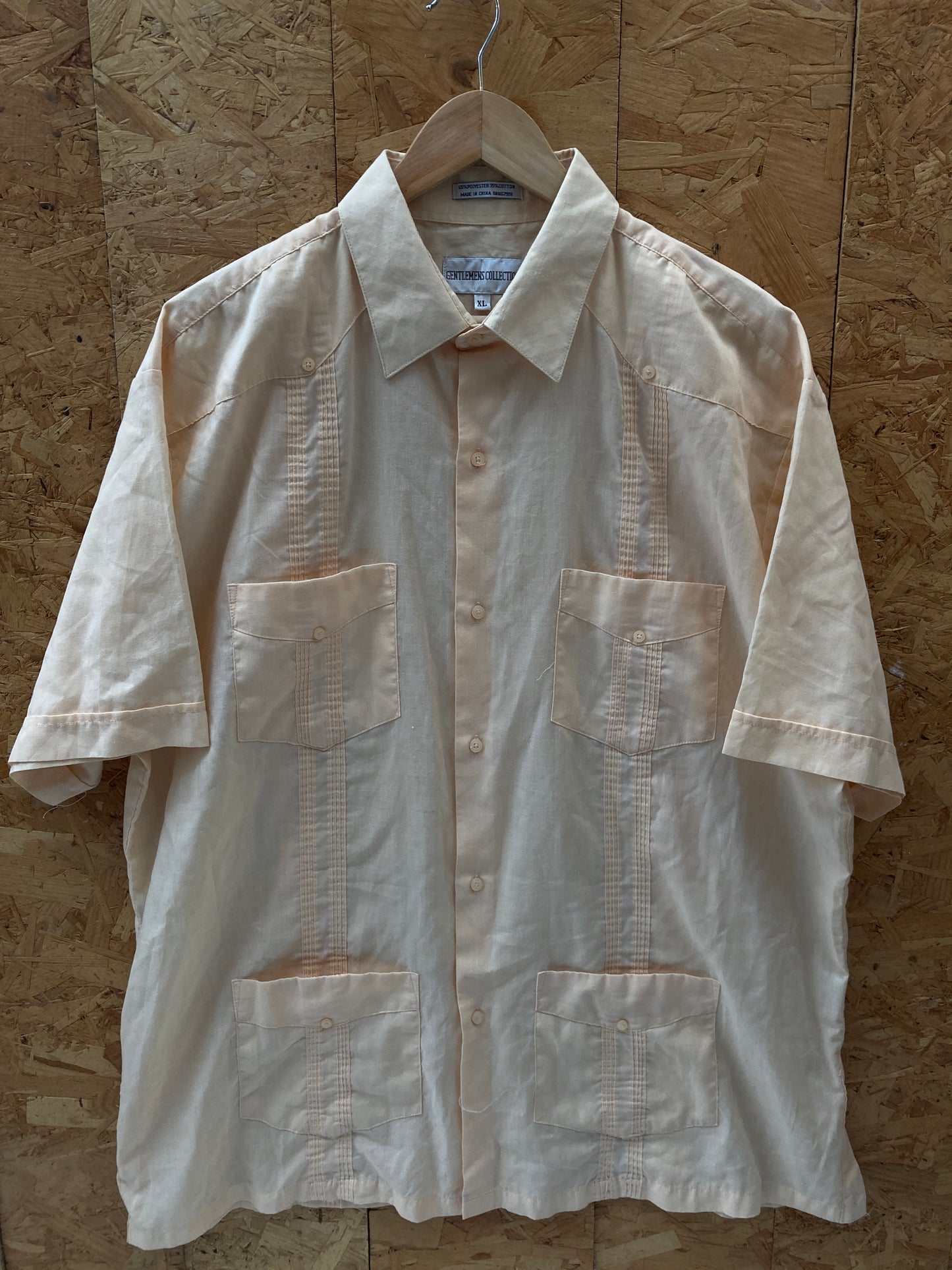 Vintage 90s magnolia light beige Guayabera mexican style shirt size XL