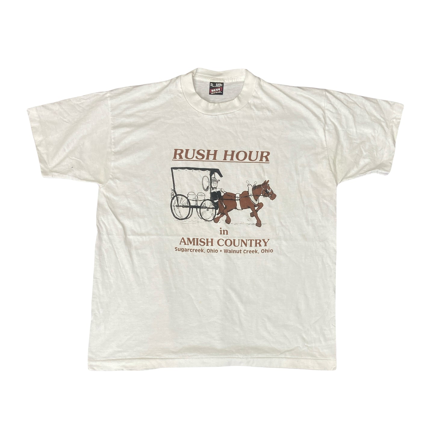 Vintage 90s Rush Hour in Amish Country funny single stitch white t-shirt size XL