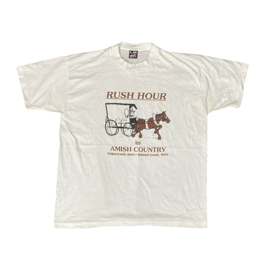 Vintage 90s Rush Hour in Amish Country funny single stitch white t-shirt size XL