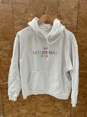 Vintage Y2K Levi Strauss & Co. White Rainbow Logo Hoodie Sweatshirt Size S
