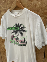 Vintage Paradise Hawaii T-Shirt XL White Palm Tree Single Stitch Tee