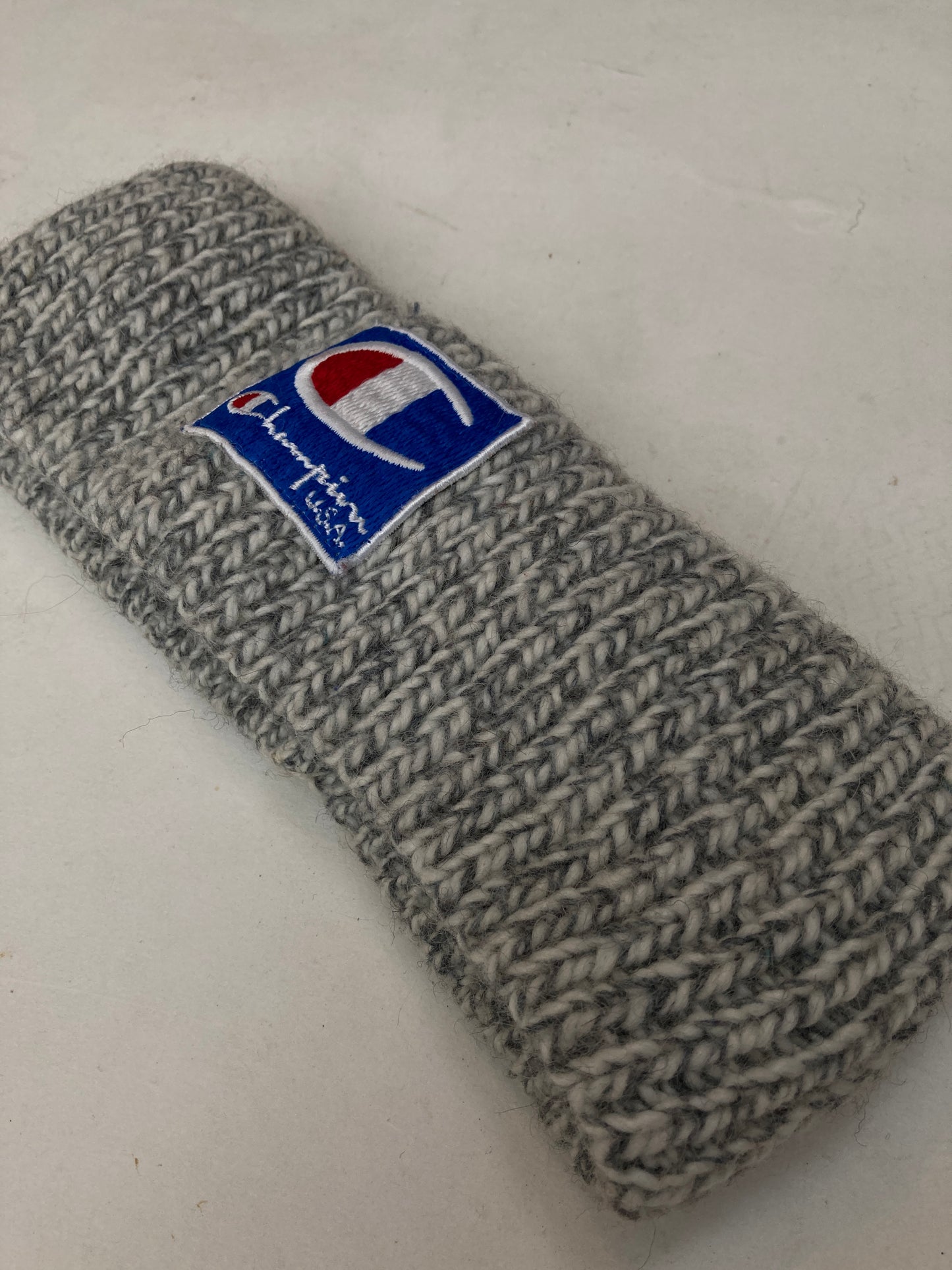 Vintage 90s Champion USA grey knitted winter headband ear warmer ski wear hat