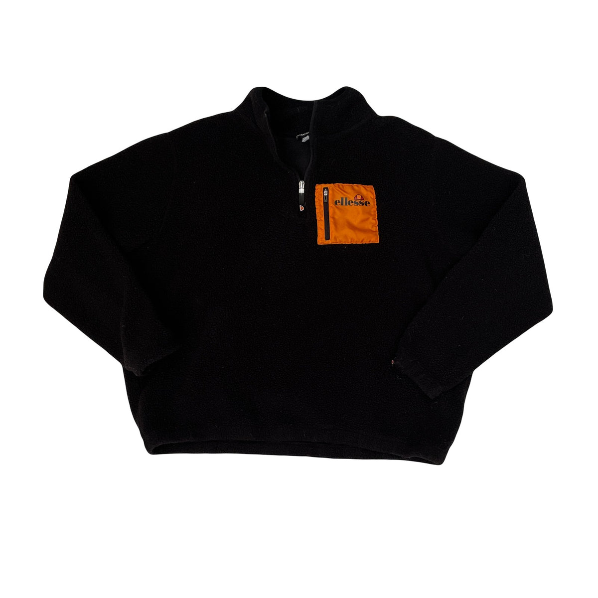 Ellesse Black Chunky Fleece 1/4 Zip Pullover Orange Logo Pocket Size L