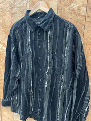 Vintage 90s black abstract ethnic stripe pattern long sleeve viscose shirt size XXL by Club D’Amingo