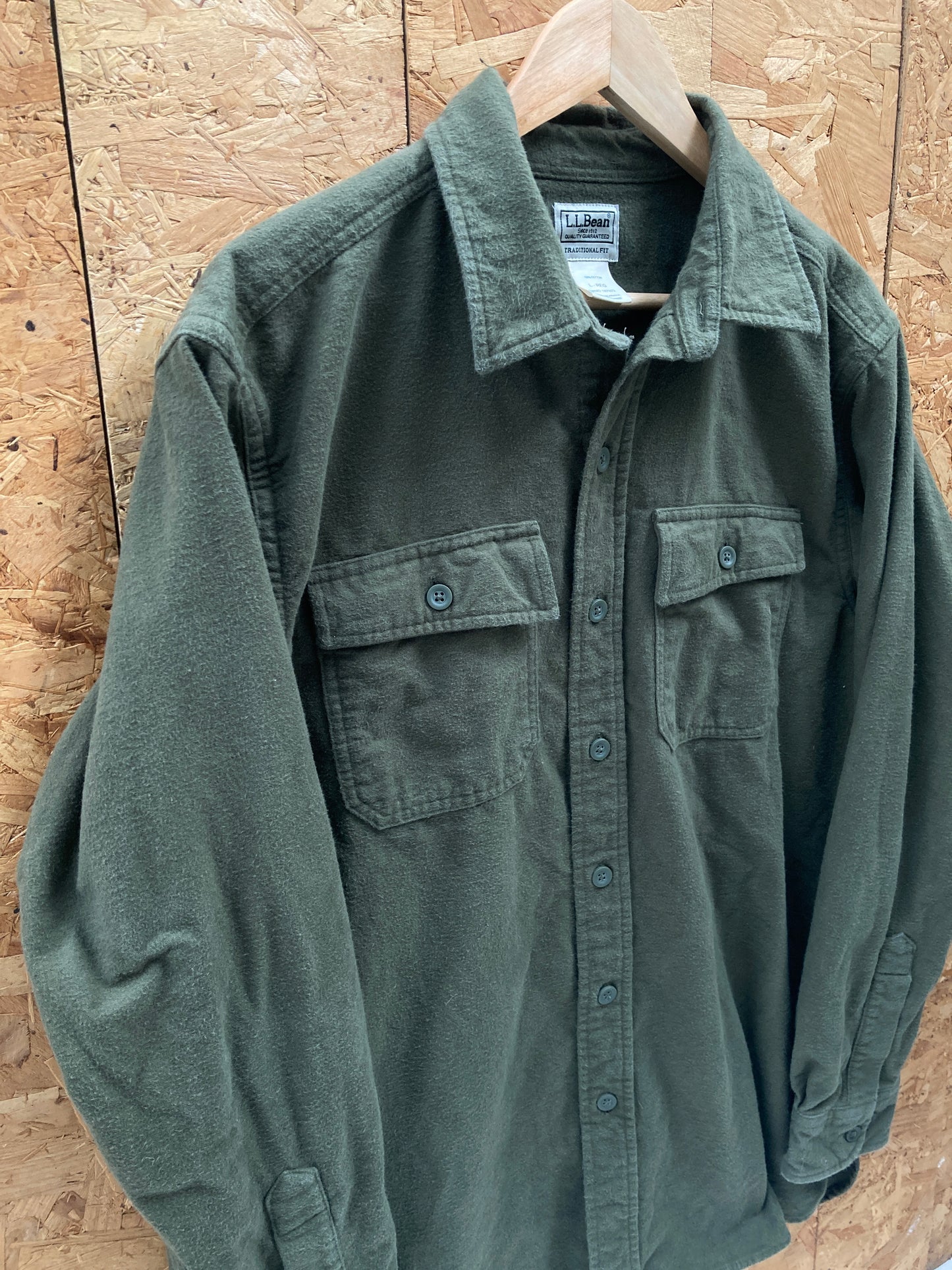 Vintage 90s olive drab green long sleeve chamois shirt size large by LL Bean