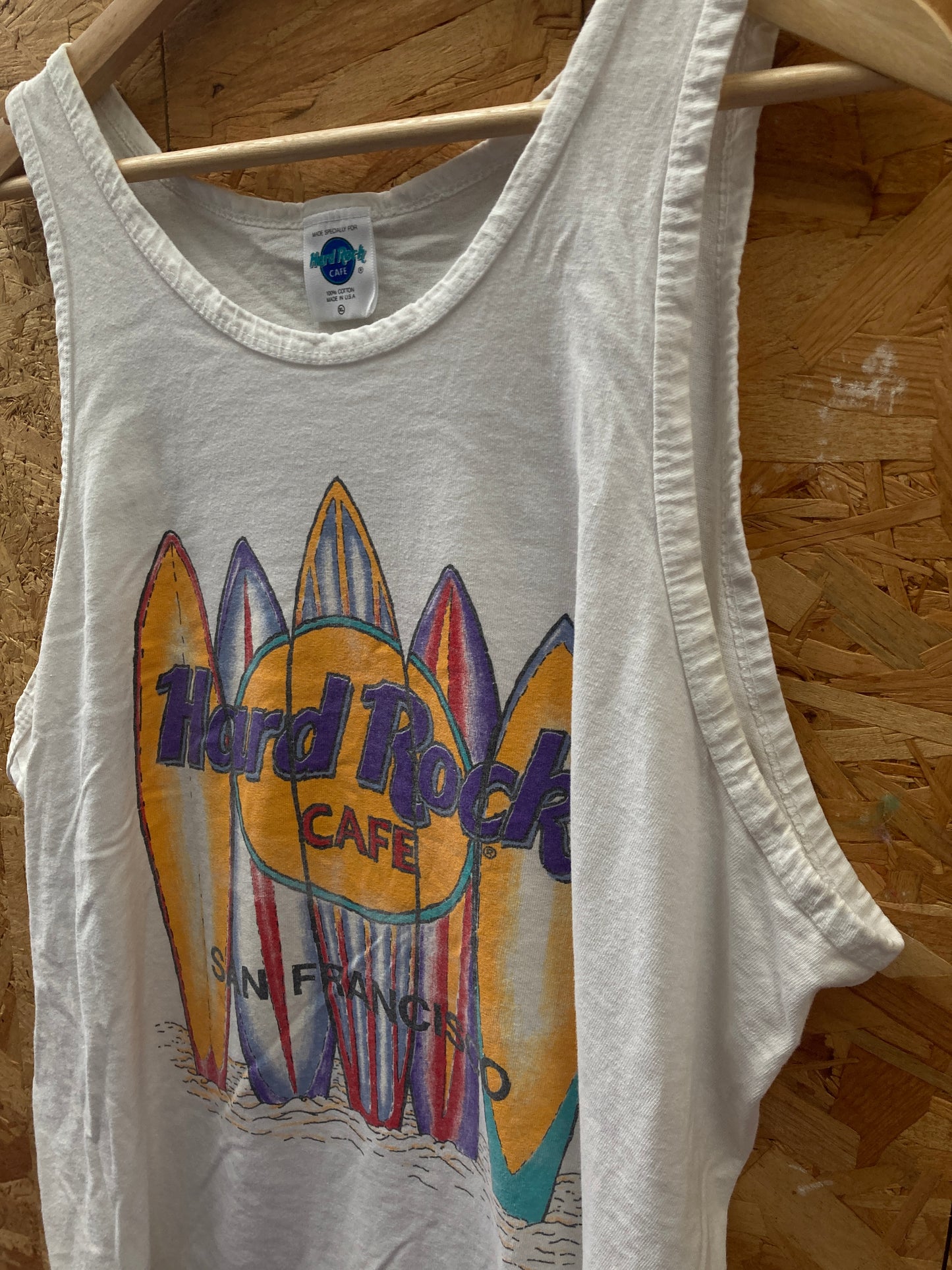 Vintage 90s Hard Rock Cafe SF souvenir single stitch white vest t-shirt size XL