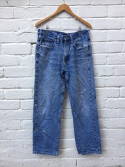 Carhartt Vintage mens 90s blue stone wash denim distressed work trousers size W34 L30