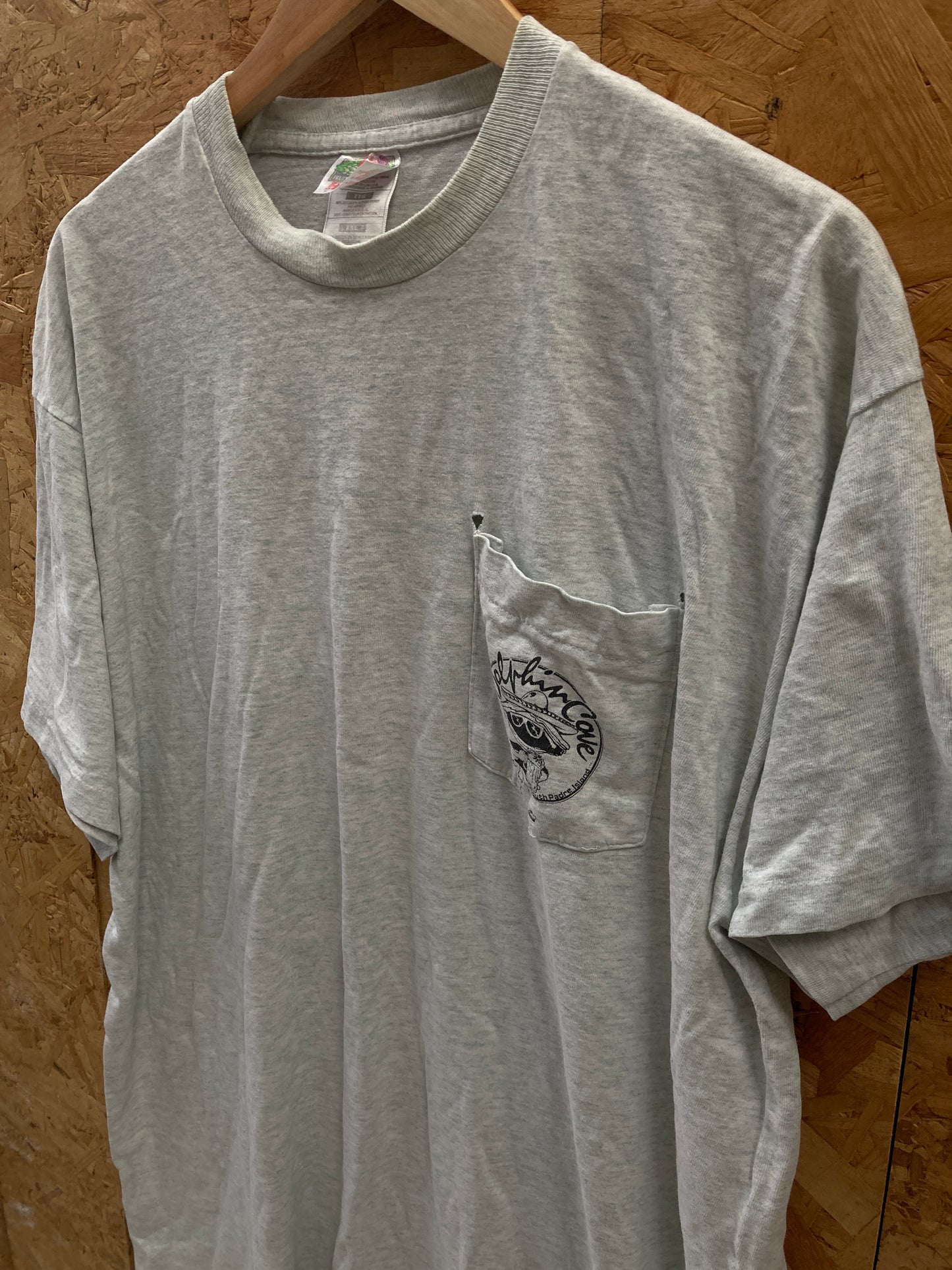 Vintage 90s Dolphin Cove Oyster Bar single stitch grey pocket t-shirt size XXL