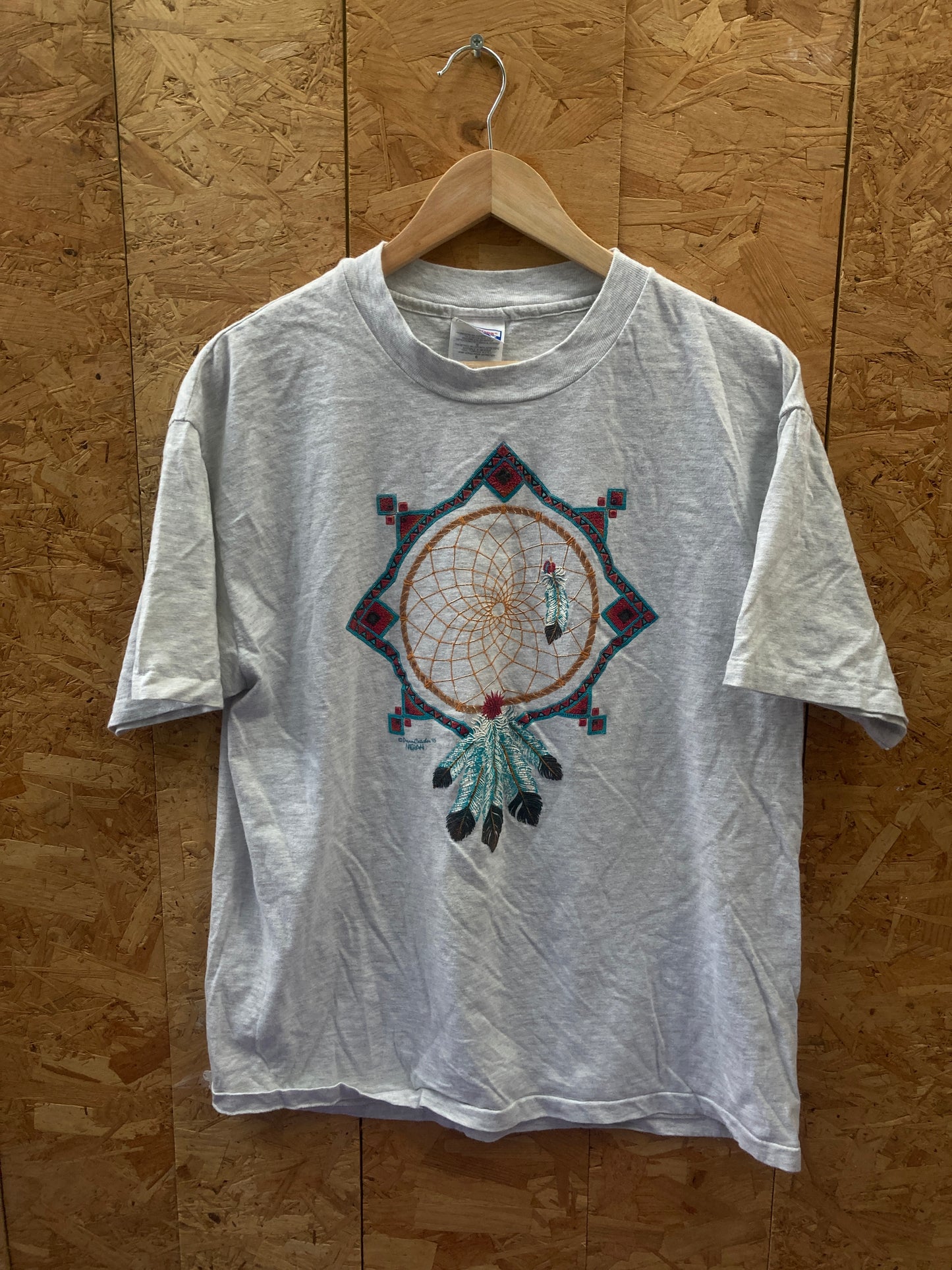 Vintage 90s Dreamcatcher by Nathan light grey single stitch t-shirt size large