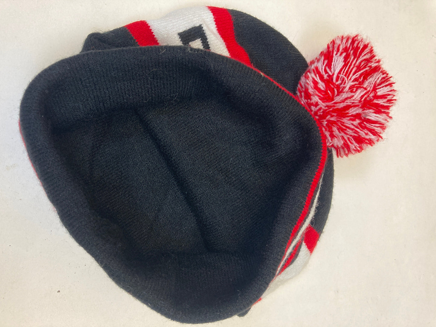 Vintage Y2K nascar style Dodge spell out winter ice hockey red black white beanie bobble hat