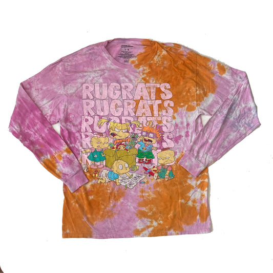 Vintage Y2K Rugrats orange pink tie dye print long sleeve t-shirt size large