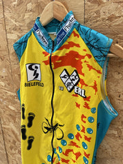 Vintage Cycling Jersey Vest Yellow Blue M Tri Sport Team Bielefeld