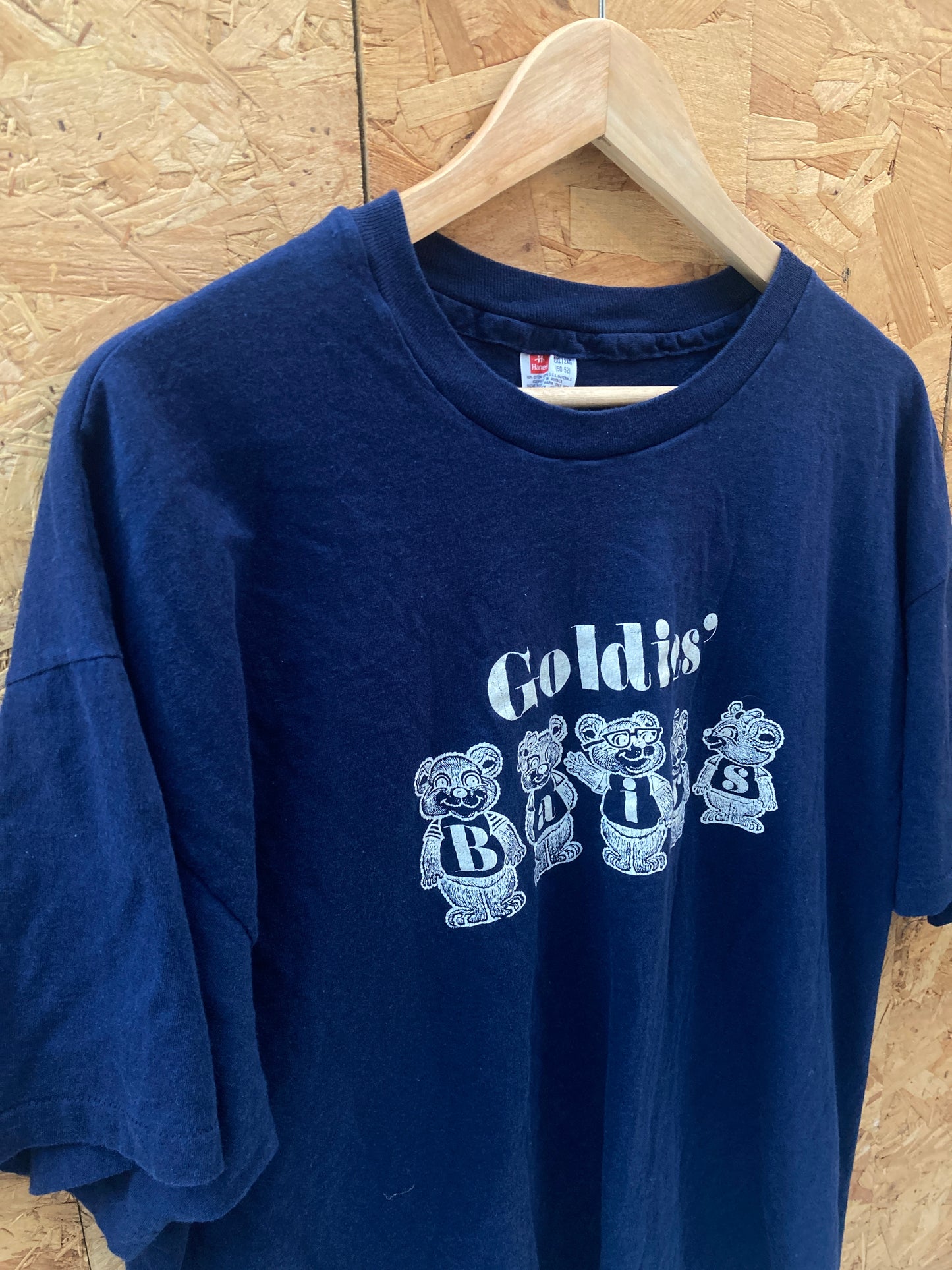 Vintage 90s quirky navy blue Goldies' Bairs single stitch t-shirt size XXL