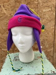 Vintage Conte of Florence Fleece Hat Purple Pink Ear Flaps Pom Pom