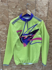 Descente Vintage Cycling Jersey Men's L Lime Green 1/4 Zip Long Sleeve Retro