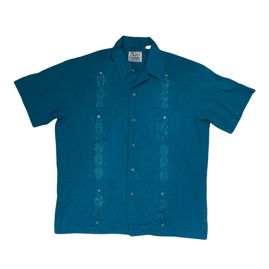 Vintage 90s turquoise Guayabera embroidered latino shirt size L by H.Patterson