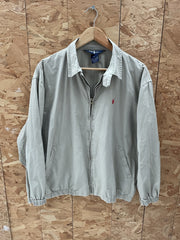 Vintage Ralph Lauren Red Horse Chino Jacket Khaki Cotton Logo Zip Up Mens L Lightweight