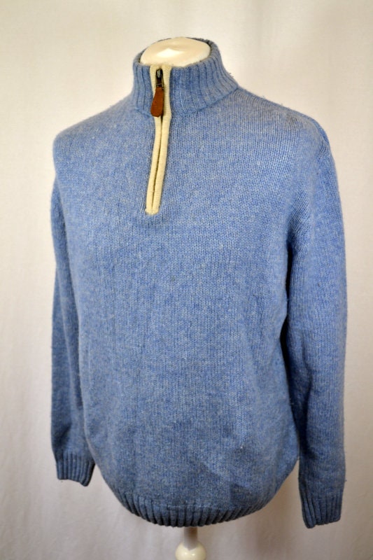 Vintage Y2K light blue & cream stripe zip collar jumper pullover size XL by Watsons