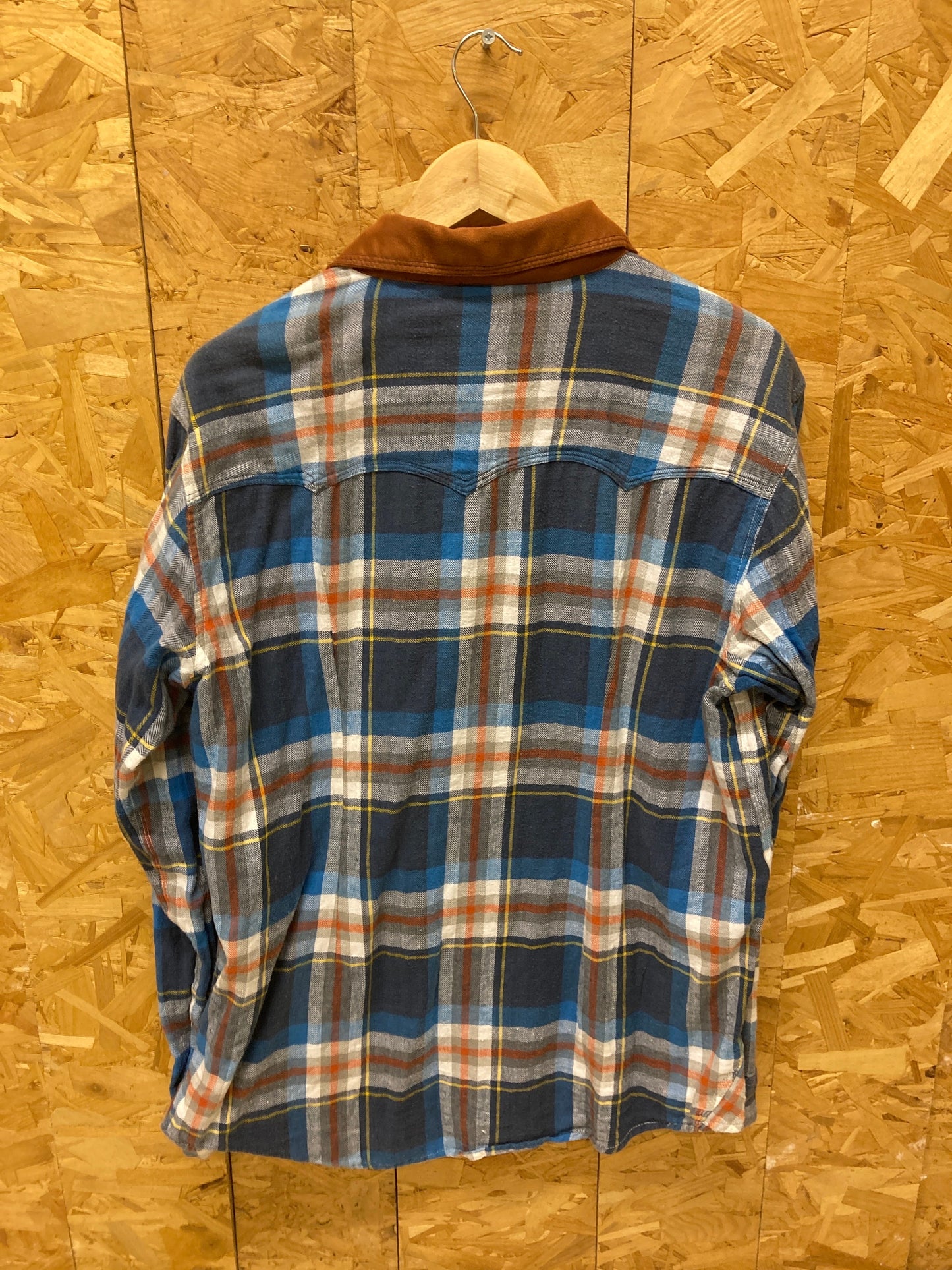 Vintage 90s Mambo blue brown chunky check brushed cotton western shirt size XL