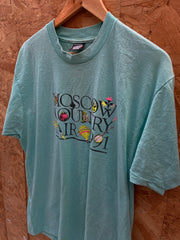 Vintage 90s Moscow country fair turquoise blue single stitch t-shirt size XL