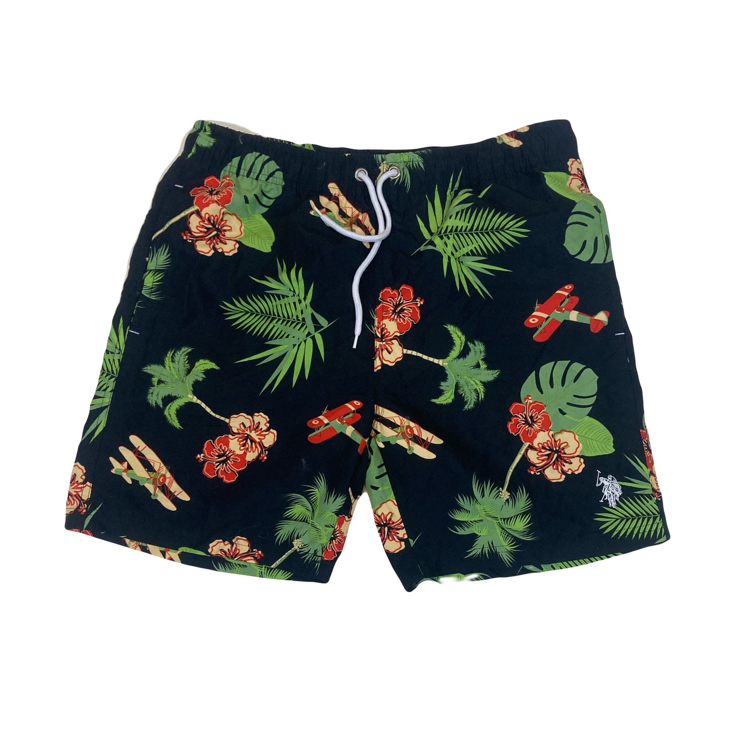 Vintage Y2K Ralph Lauren Polo hawaiian style black green red floral shell inner mesh swim shorts siz