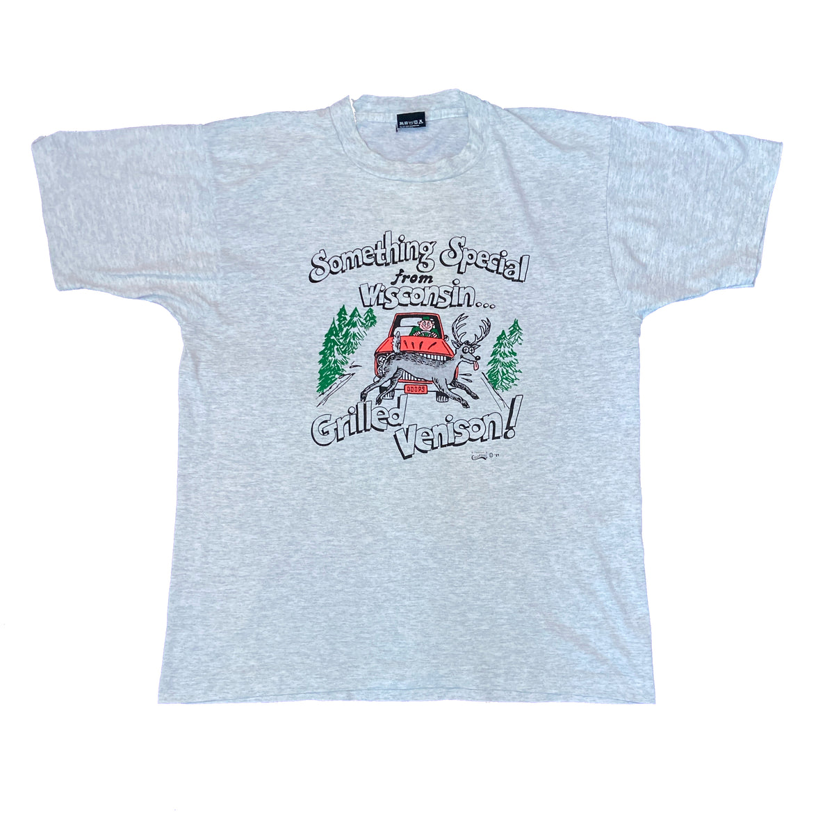 Vintage 90s funny Wisconsin souvenir qurky single stitch grey t-shirt size large