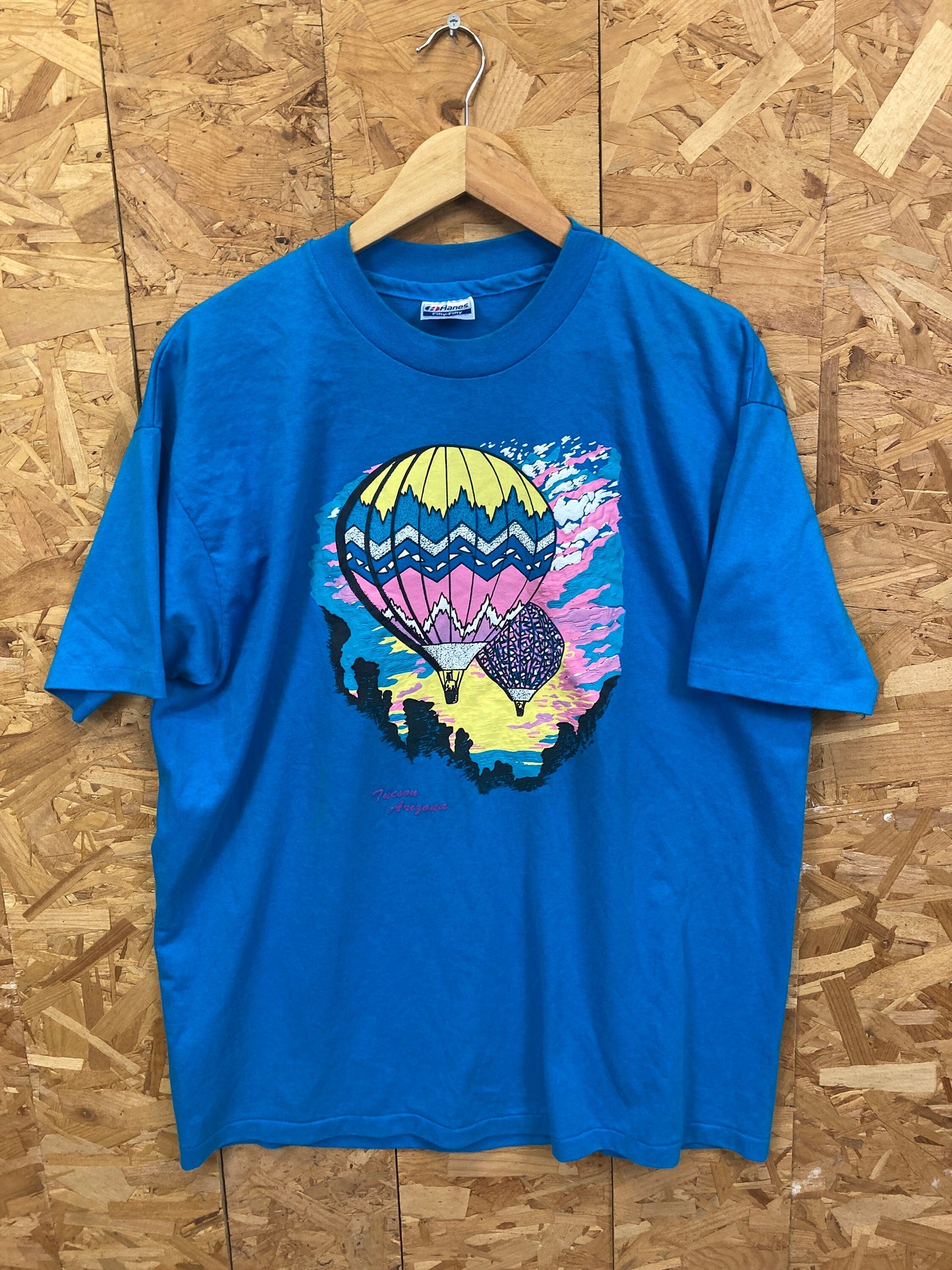 Vintage 90s Tucson Arizona hot air balloon foam print souvenir single stitch blue t-shirt size XL