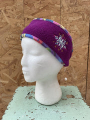 Vintage Purple Fleece Snowflake Ear Warmer Headband Winter Ski Snow