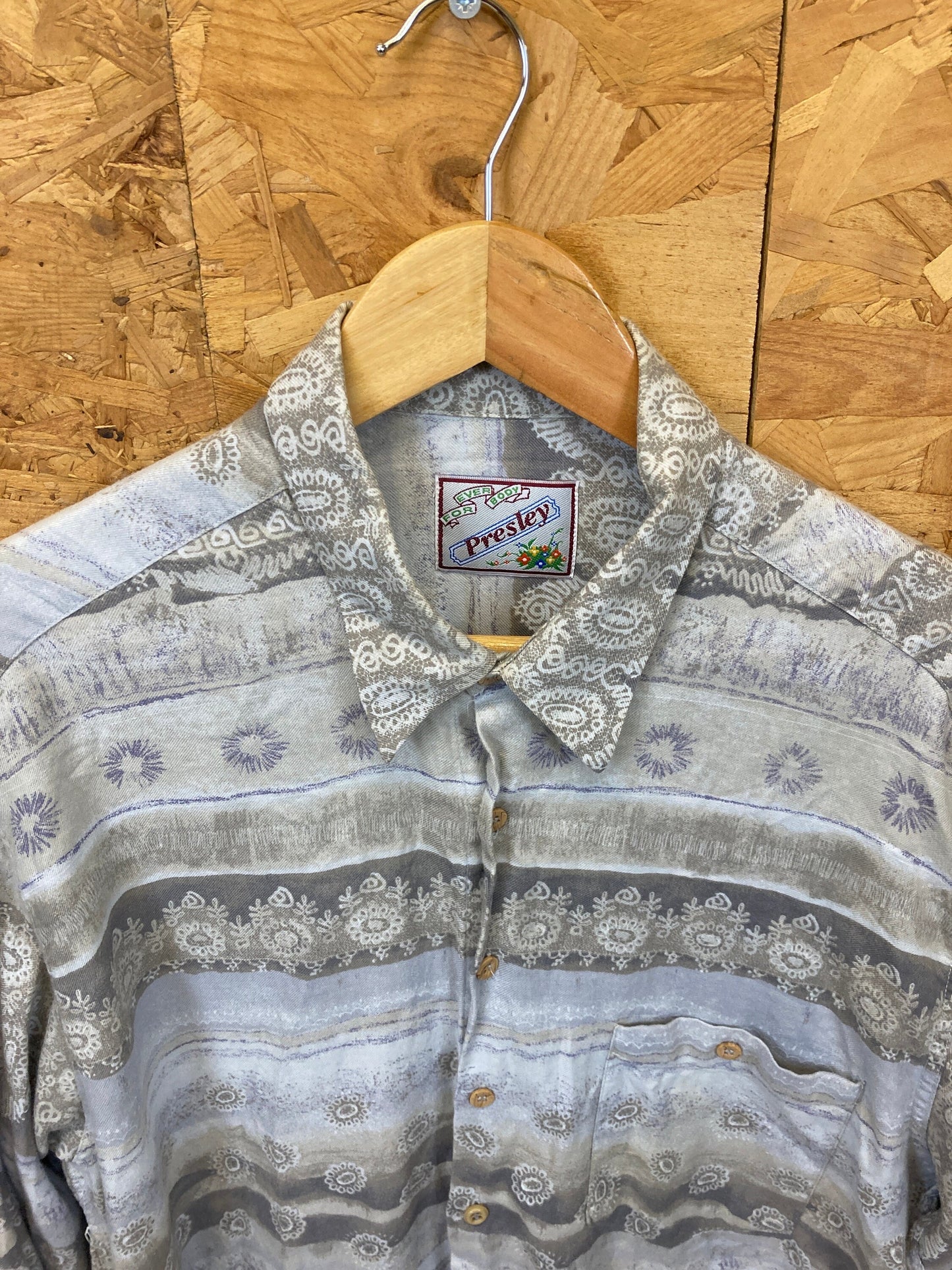 Vintage 90s Aztec stripe pattern pastel cream beige long sleeve brushed cotton shirt USA size large