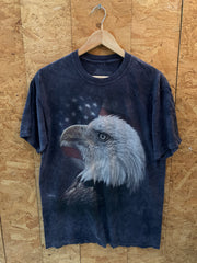 Vintage 90s grey black tie dye American flag eagle grungy t-shirt size medium
