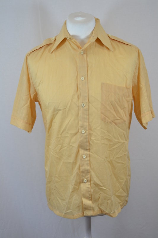 Vintage 90s pastel yellow pinstripe short sleeve captains shirt size medium