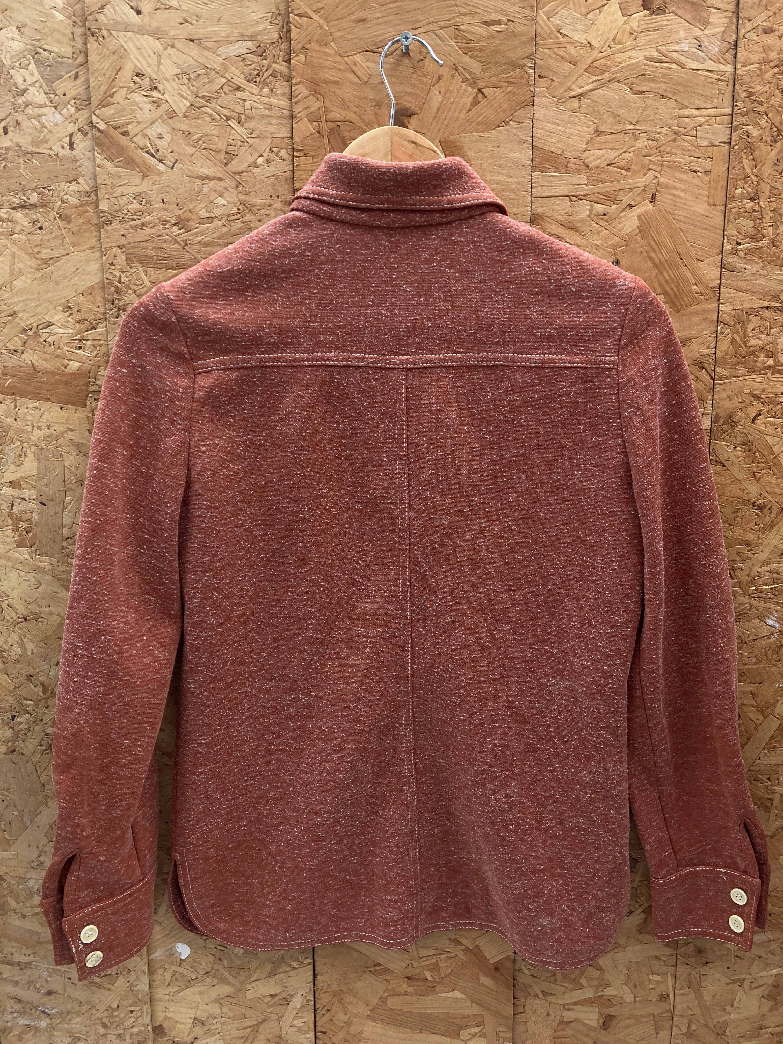 Vintage 70s brown polyester twin pocket long sleeve ladies shirt size small
