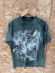 The Mountain T-Shirt Wolf Warrior Waterfall Tie-Dye Graphic Tee Green Size M