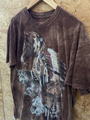 Vintage 90s brown tie-dye Native elder & horse t-shirt size XL by The Mountain