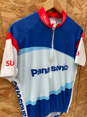 Vintage 90s Maisch Panasonic Cycling Jersey XL Blue White Red Short Sleeve