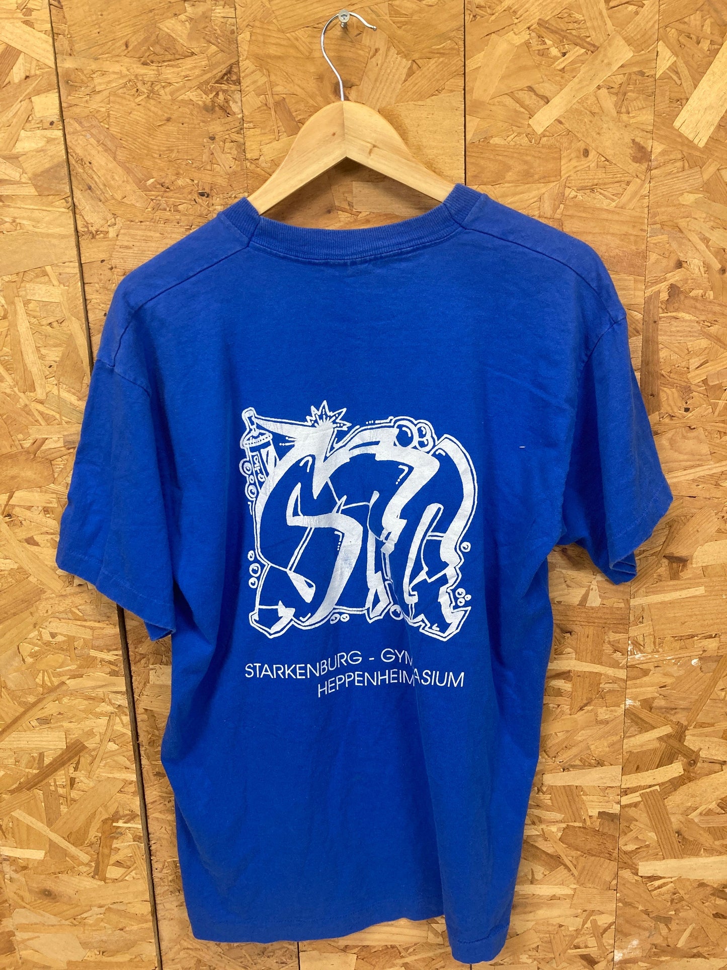 Vintage 80s STG gymnasium graffiti style blue single stitch t-shirt large