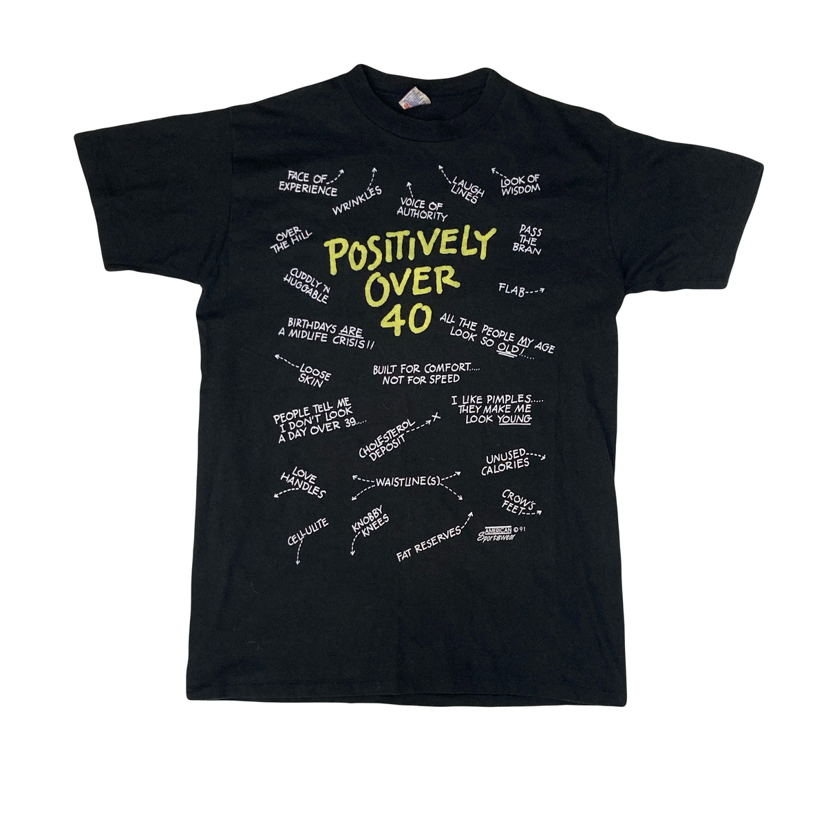 Vintage 90s positively over 40 all over print single stitch t-shirt size XL
