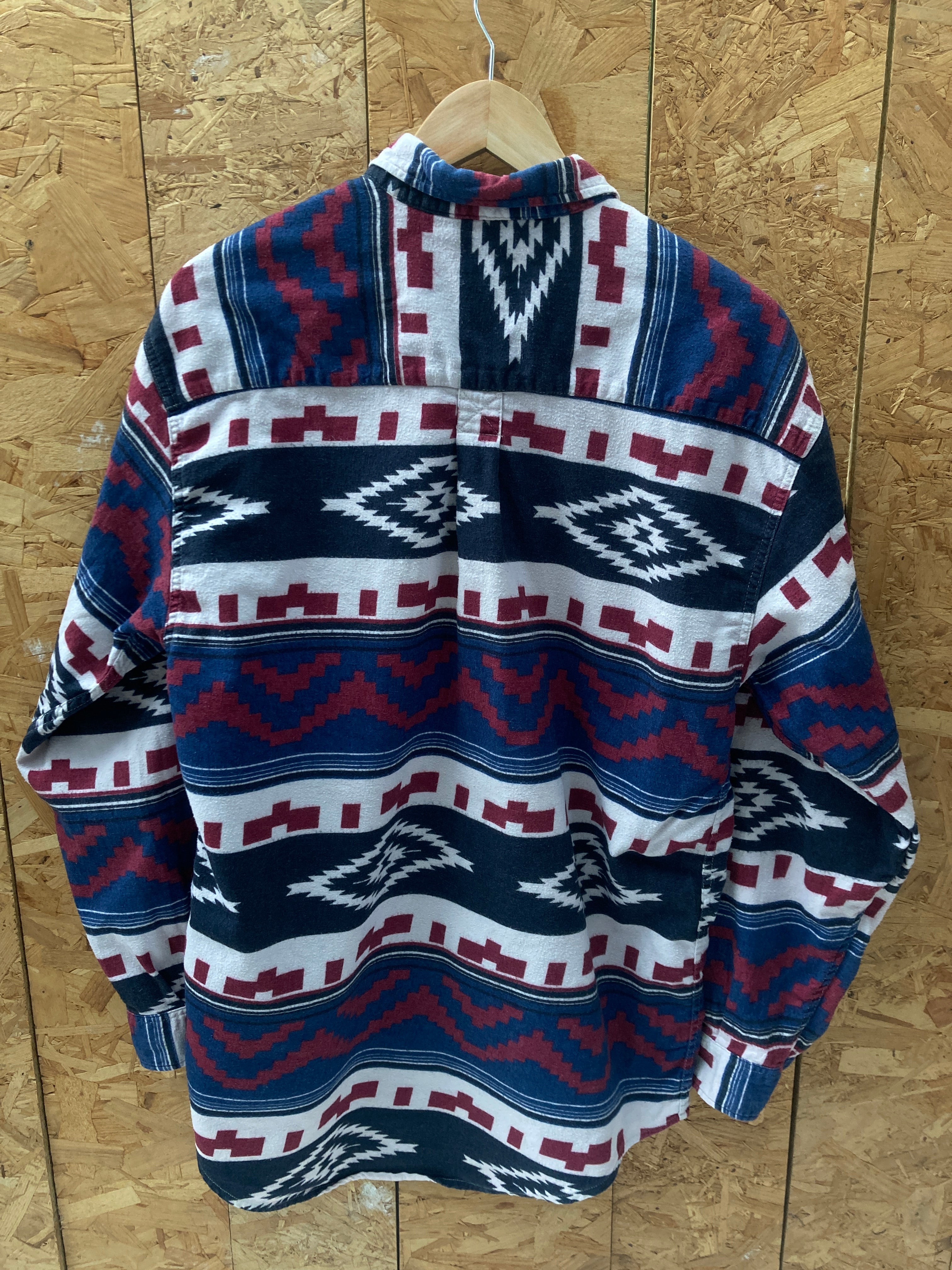 Vintage Y2K Aztec pattern blue red chamois felt cotton western shirt size medium