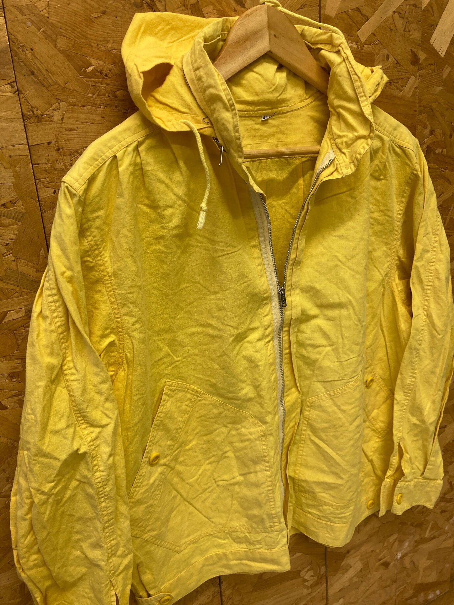 Vintage 80s bright yellow nautical style linen cotton canvas light summer day jacket size medium