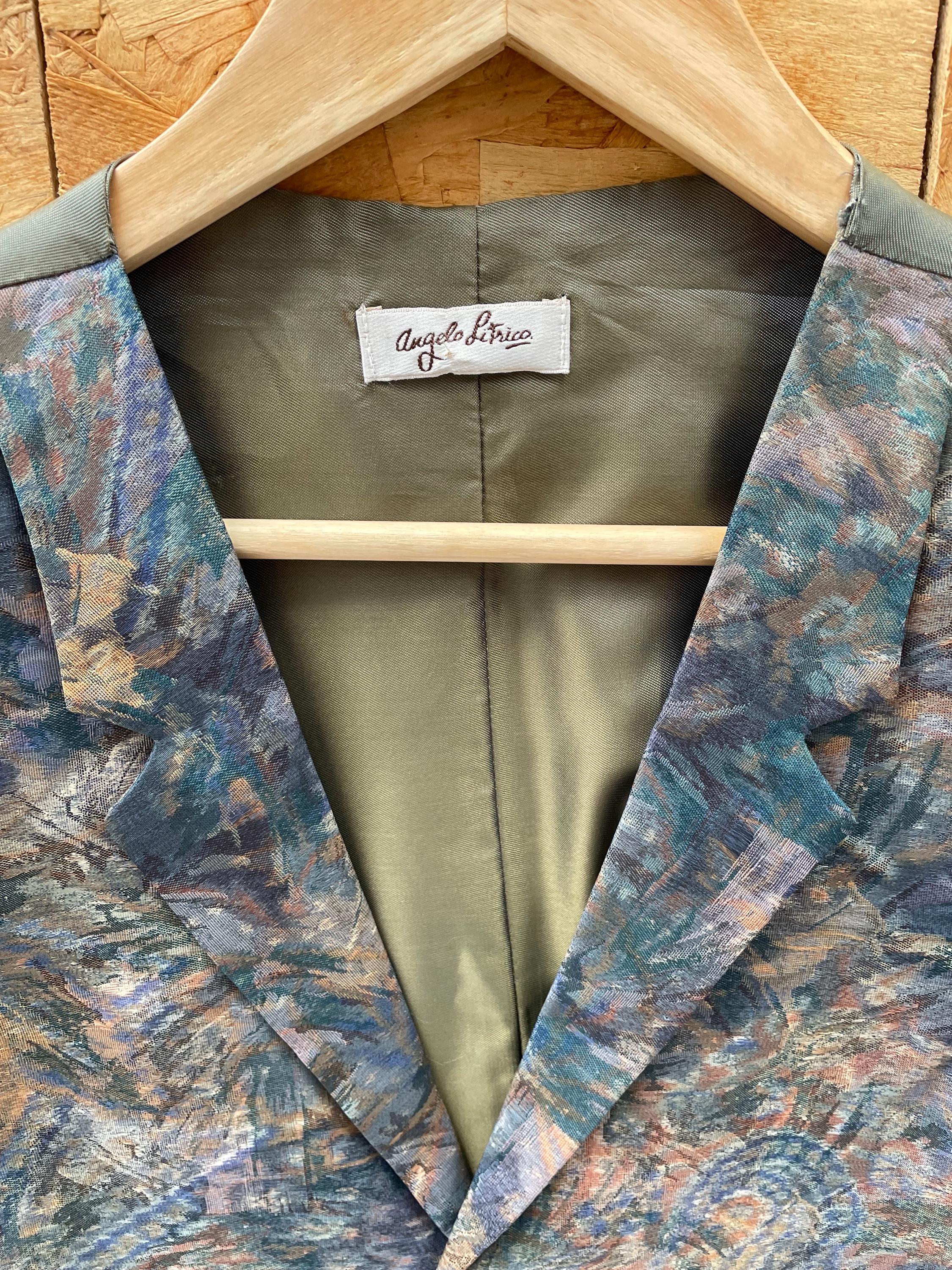 Vintage 90s green purple abstract ugly print men’s waistcoat size medium by Angelo Litrico