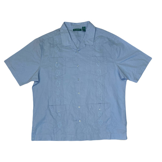 Vintage light blue Guayabera embroidered 4 pocket shirt size XXL by Cubavera