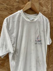 Thrashed Single Stitch Hanes "Nags Head NC" Graphic T-Shirt Size L White