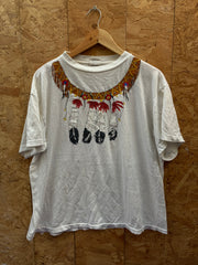 Vintage 90s Native American feather garland single stitch white t-shirt size XL